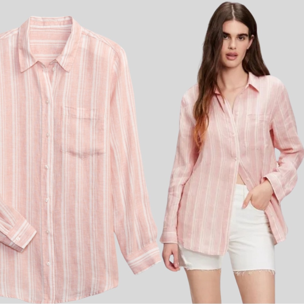 NWOT | GAP | 100% Linen Boyfriend Shirt | Pink Striped | Button Down | XL